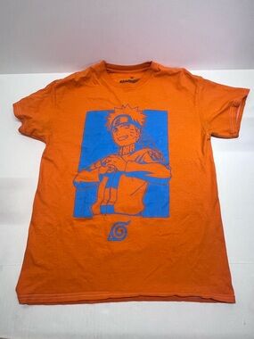 Ripple Junction Orange T‑Shirt with Blue Naruto Shippuden Print Medium